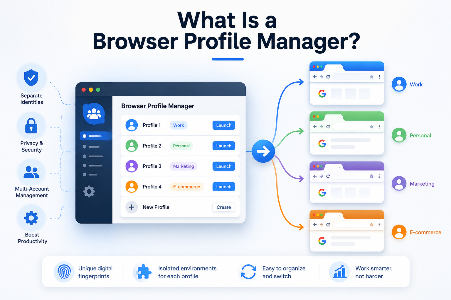 Browser Profile Manager with multiple isolated browser profiles